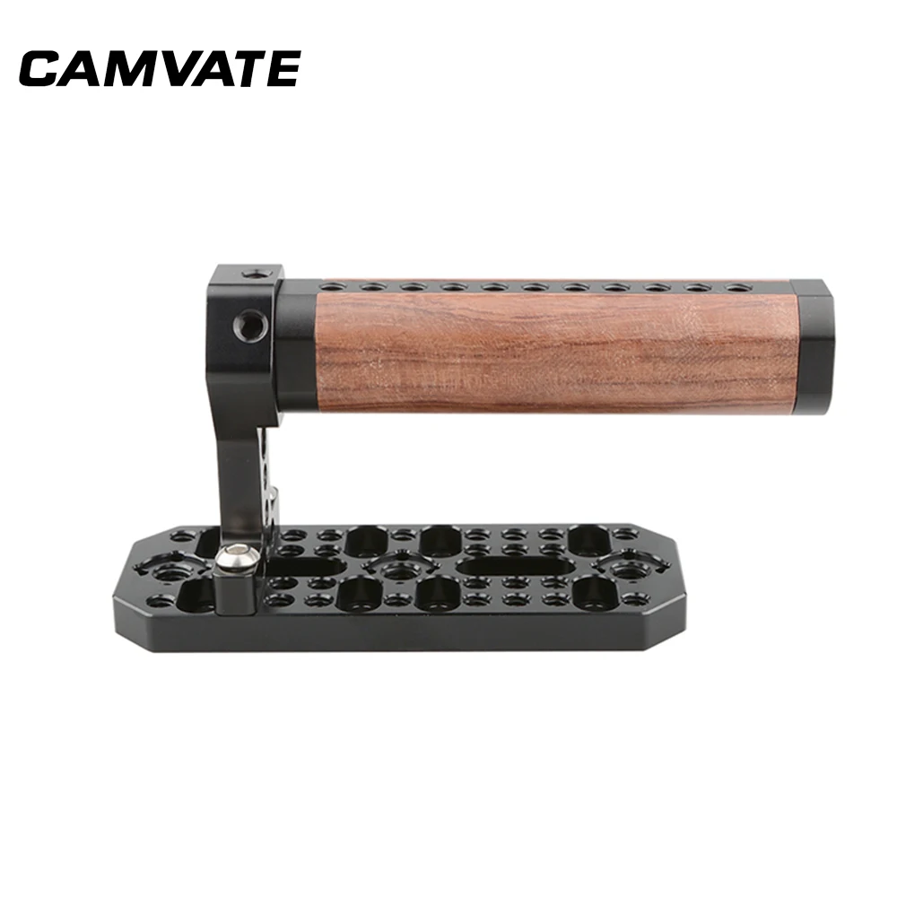 CAMVATE Wooden Handle With Mounting Cheese Plate & Cold Shoe &1/4"-20 Mounting Holes For DSLR Camera(Blackmagic URSA Mini Camera