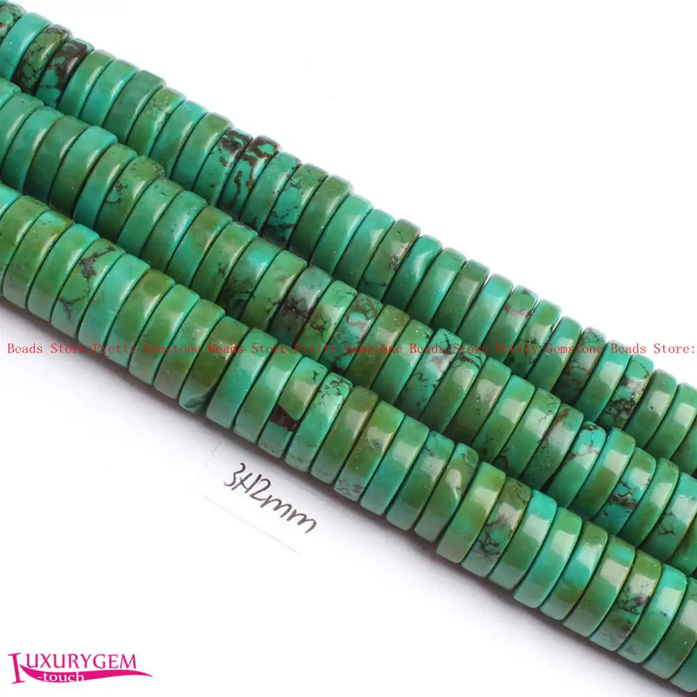 3x6mm 3x8mm 3x10mm 3x12mm Smooth Green Natural Turquoises Washer Shape Beads Strand 15\