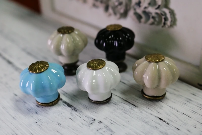 10PCS Dia 25mm Small Pumpkin ceramic knobs furniture handles Kids Cute drawer dresser knobs Jewelry box pulls