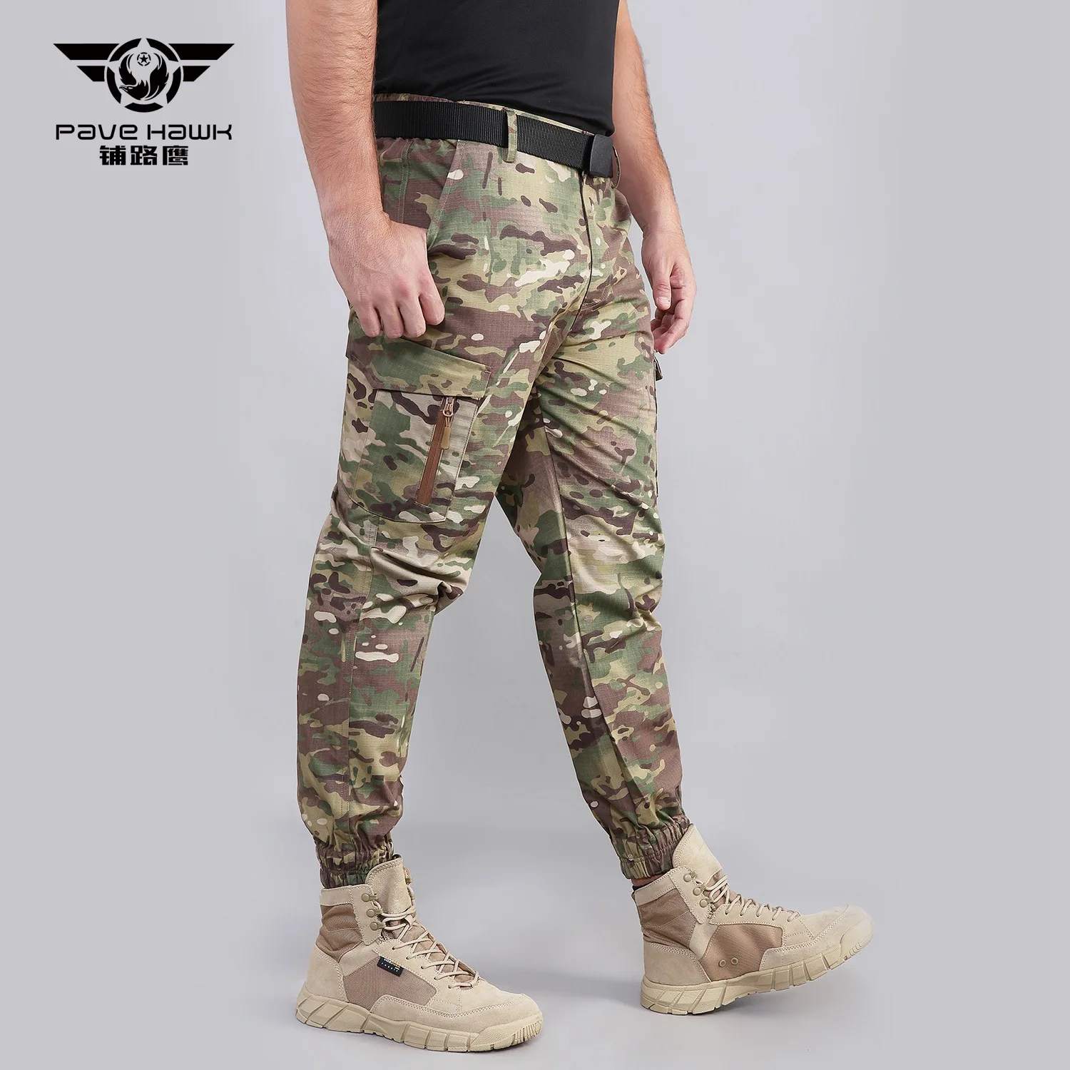 Wearproof Camouflage Fan Plaid Cargo Pants Men Outdoor Sports Hiking Training Urban Overalls Trousers