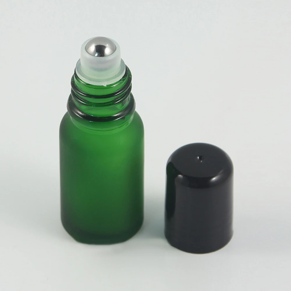 

Green glass bottle with glass / stainless steel ball for essential oil roll on bottles 10ml