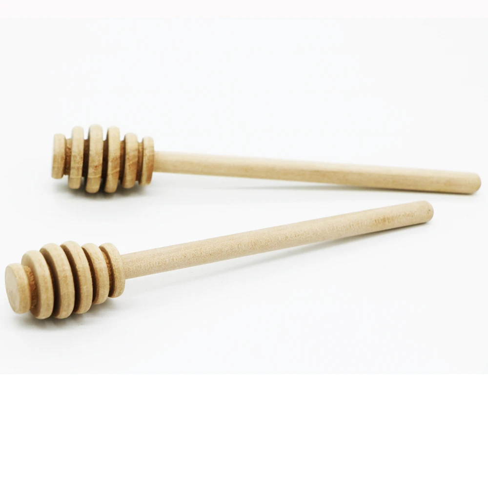 100 Pcs 15 cm Wooden Honey Dipper Long Stick Spoons Dip Drizzler Server Mixing Handle Jar Spoon Welcome customize