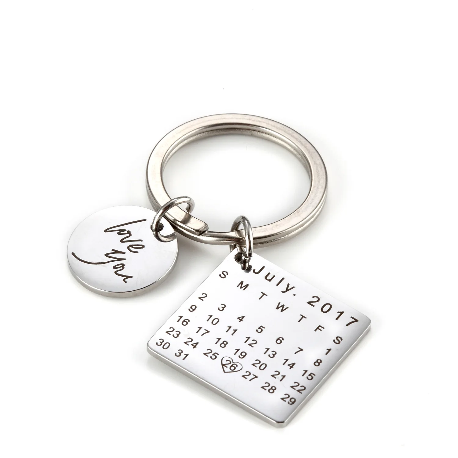 Personalized Custom Engraved Calendar Keychain Hand Carved Date Key Chain Ring for Fathers Day Birthday Gift DIY Private Keyring