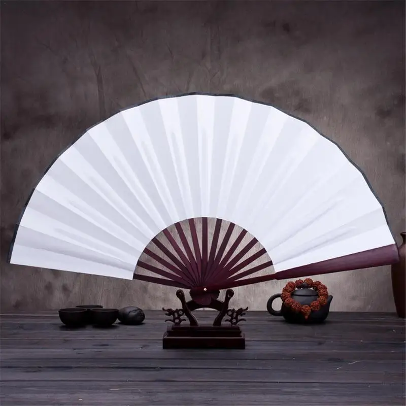 Chinês Em Branco Folding Fan para Pintura Caligrafia, Pano De Seda, Bambu De Madeira, Antiguidade, Decoração De Casa, 10.6 ", 13"