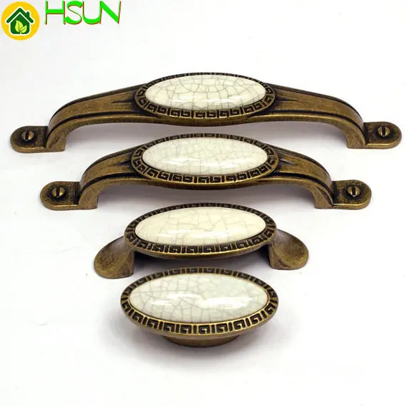 

2.5'' 3.75'' 5'' Antique Bronze Crack Door Pulls Handles Oval Gem Ceramic Knobs Kitchen Cabinet Drawer Knobs Furniture Handle