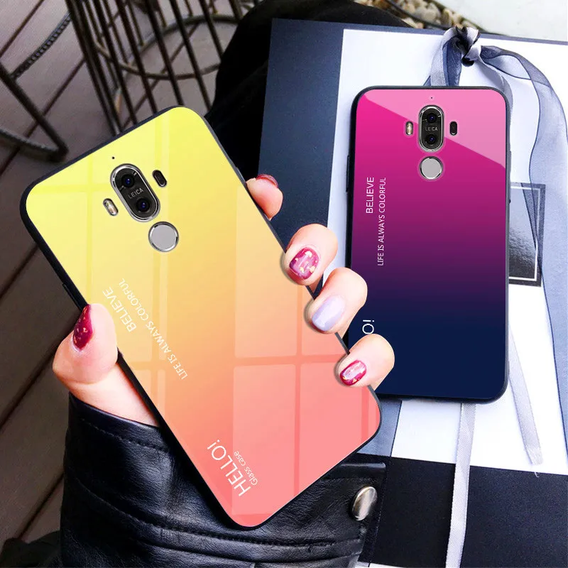 Huawei Mate 9 Mate9 MHA L29 L09 Case Gradient Aurora Tempered Glass Back Cover Hard Case For Huawei Mate 9 Mate9 MHA-L29 MHA-L09