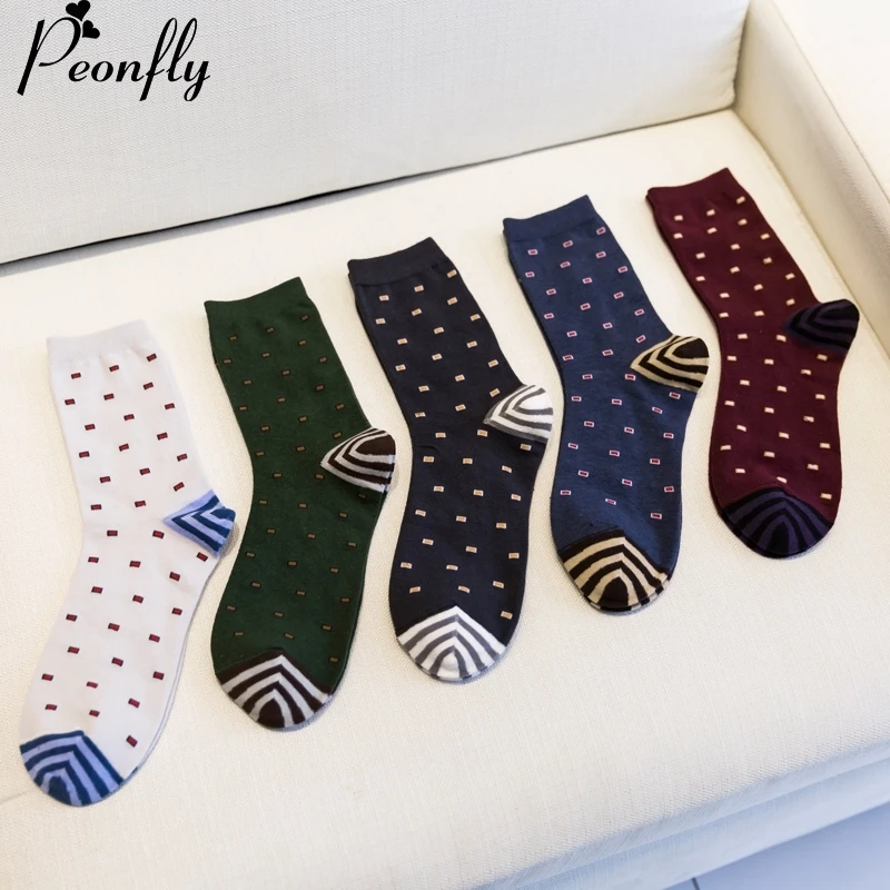 Fashion Mens Cotton Socks Colorful Jacquard Art Socks Hit Color Dot Long Happy Socks Men\'s Dress Sock 5pairs/lot