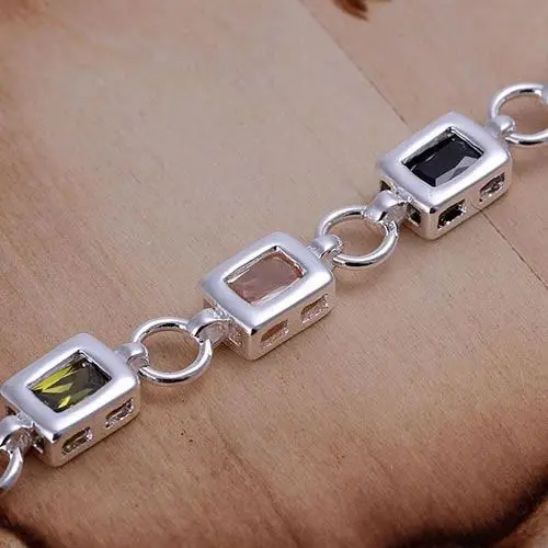 Delicate Gifts Silver Color Bracelets For Women Charm Fashion Jewelry Square Color Stone Bracelet LKNH261 Bbbajsia