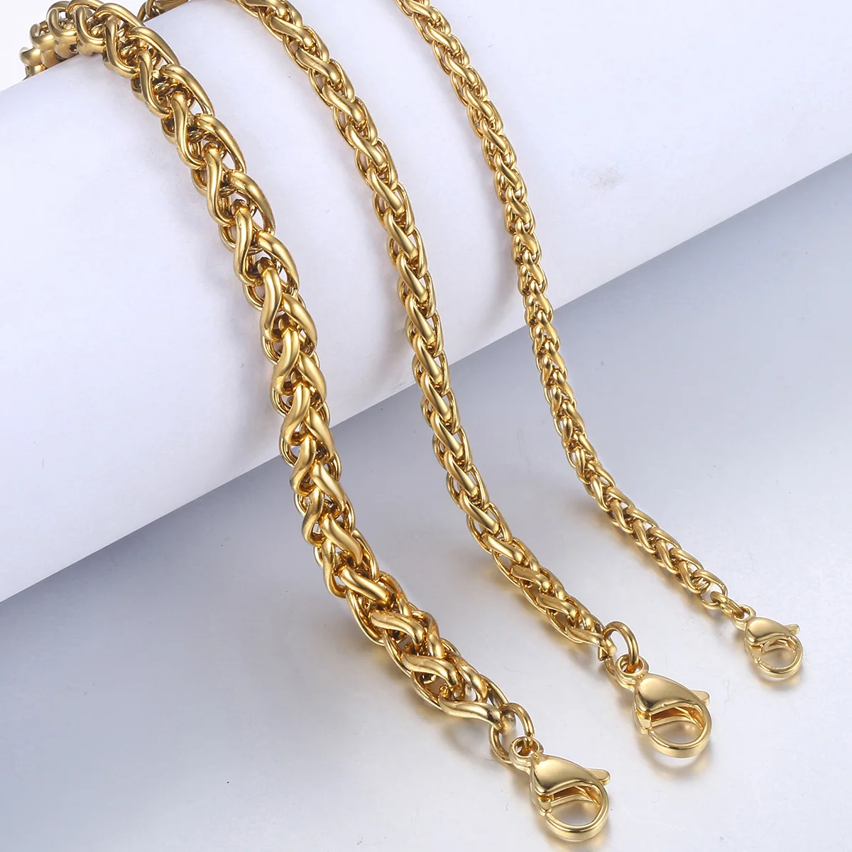 Women\'s Men\'s Bracelets Stainless Steel Bracelet Gold Color Wheat Link Chain Bracelet Jewelry Wholesale 7-11inch KBM138