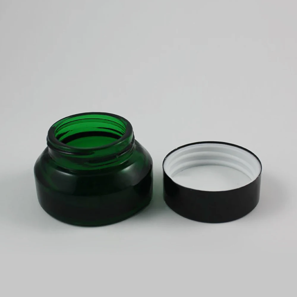 

30pcs 15g green glass cream jar with black plastic lid, 15 grams cosmetic jar packing for eye cream, empty 15g mini glass jar