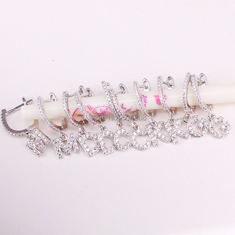 

5 пар ZYZ-4671 темно-серебряные серьги с алфавитами, ювелирные изделия, серьги с микромощением CZ, первоначальные висячие серьги для девочек и женщин