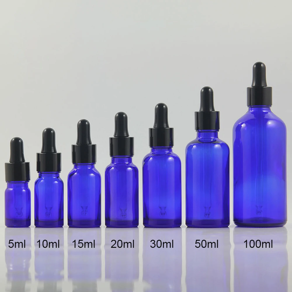 

100ml Blue Glass Liquid Bottle With Eye Dropper Glass Refillable Bottles wholesale