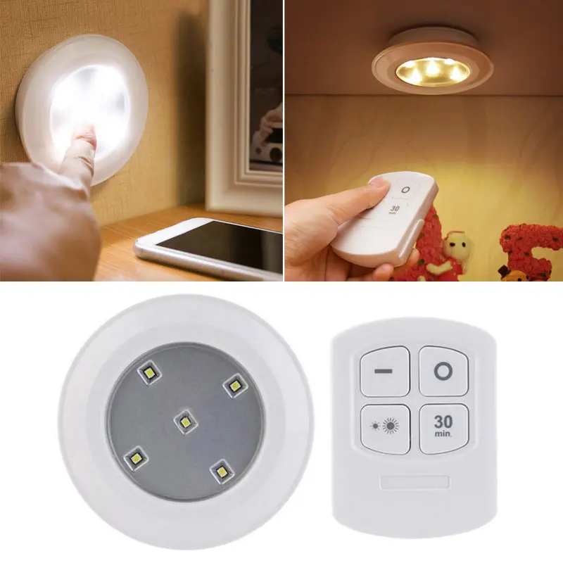 New 5 LED Wireless Puck Bright White Warm White Lights Remote Control Home LED Wireless Puck Light