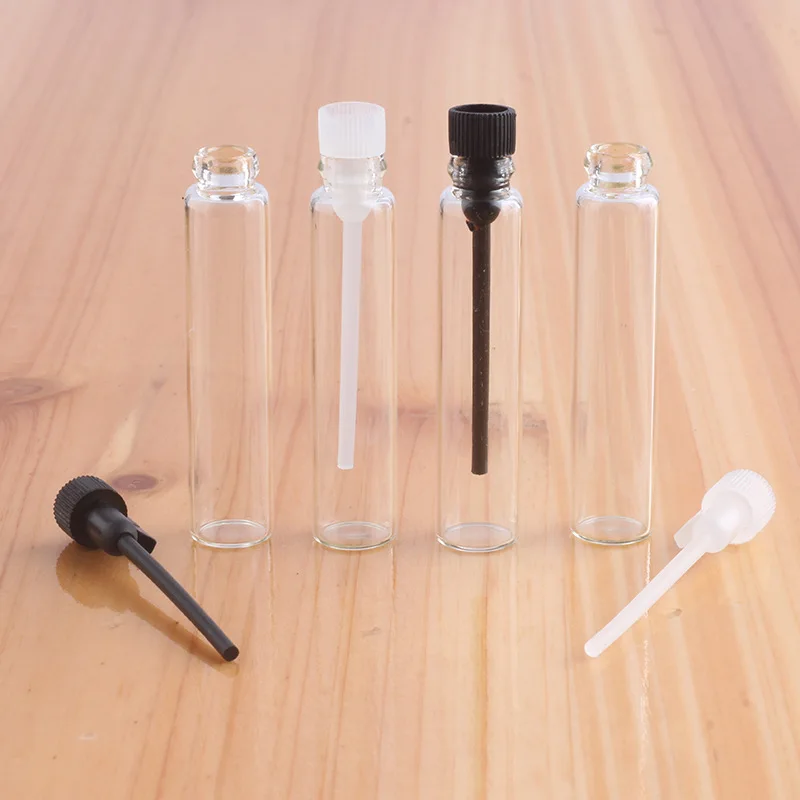 

1ml 2ml Mini Glass Perfume Bottle Small Parfume Sample Vials Tester Trial Perfume bottle With Clear Black Stoppers