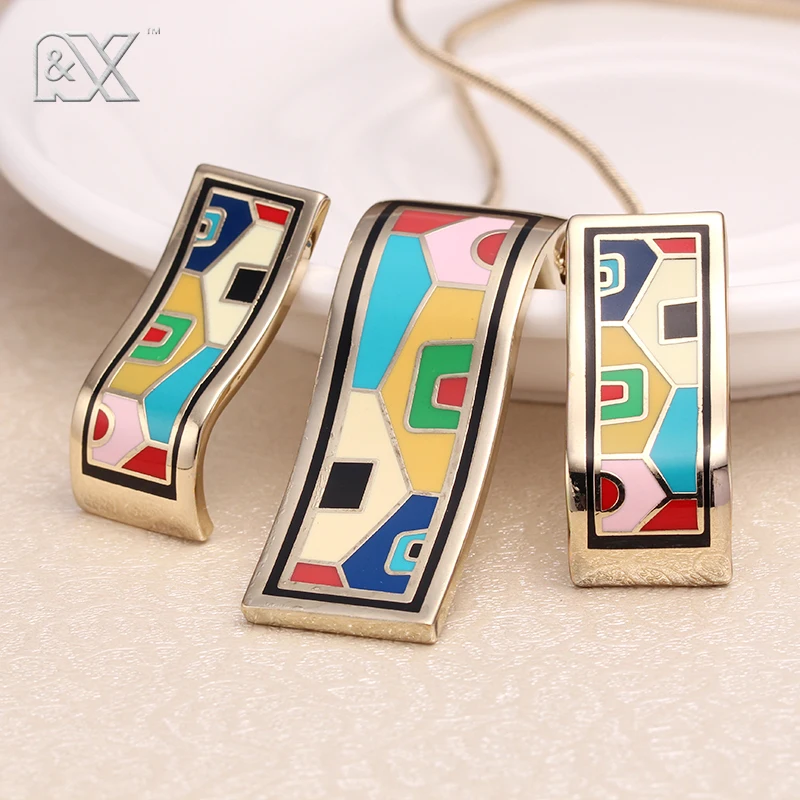 R&X Fashion Necklace/Earrings F252-f257 Girls Jewelry Sets Anniversary Fine Costume Sieraden Sets Enamel Jewelry Necklace Set CC