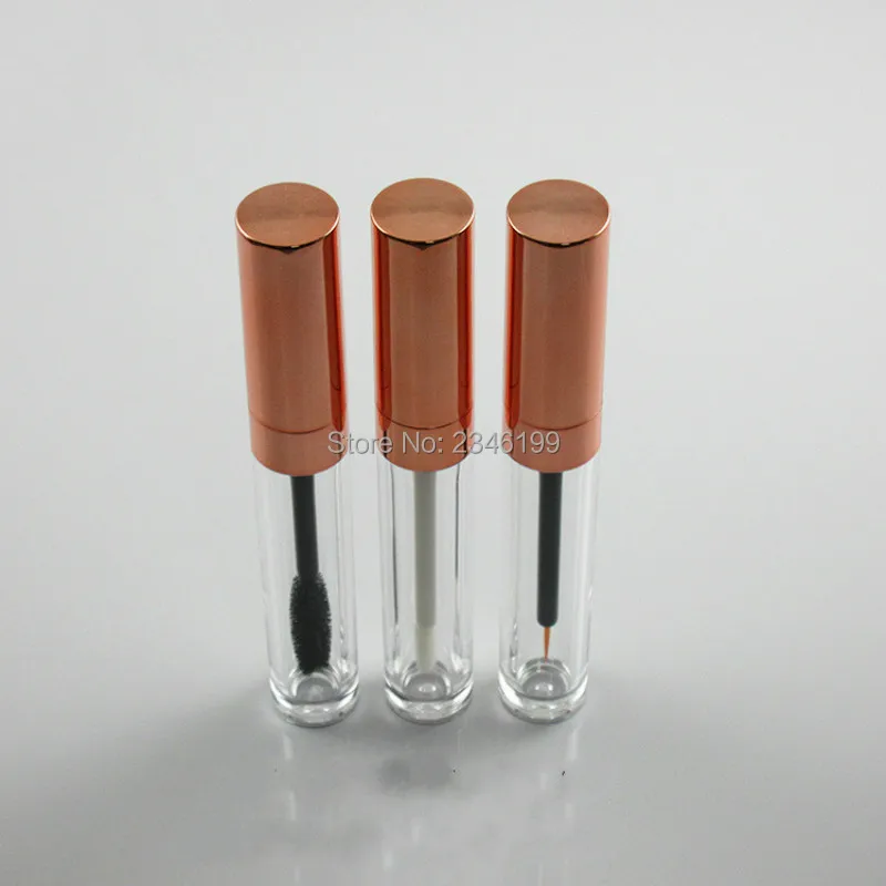 50pcs Empty Eyeliner Tubes 6ml Plastic Mascara Container Sliver Rose Gold Cover Eyeliner Container Transparent Lip Gloss Tubes