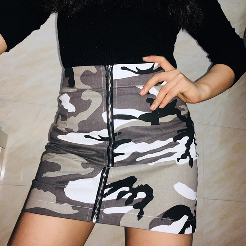 Camo Mini Denim Rokken Womens High Waisted Korte Rok Oranje Grijs Camouflage Sexy Streetwear Harajuku Rok 2018 Zomer Femme