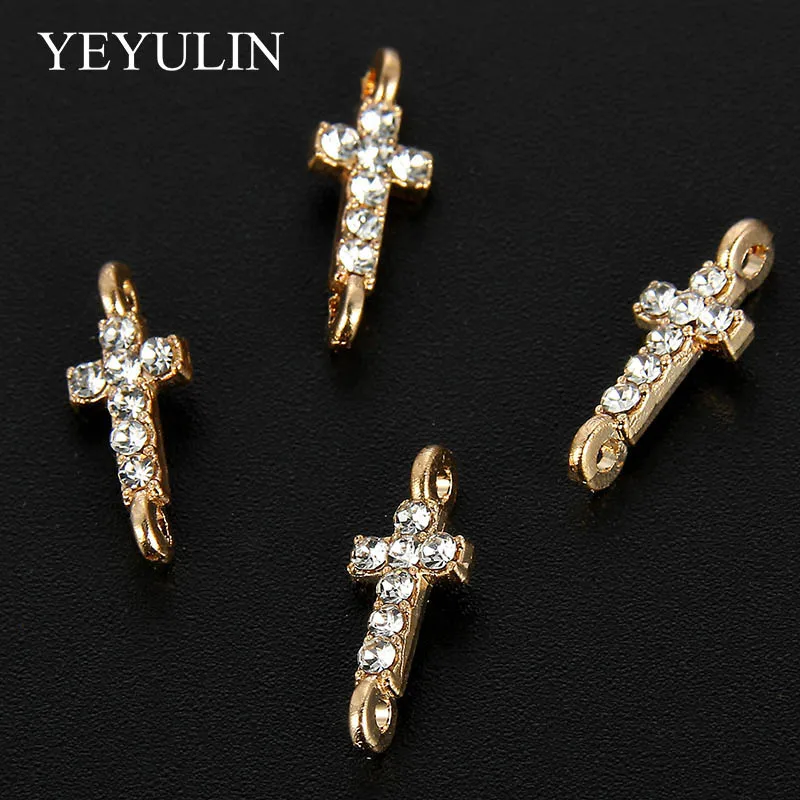 DIY Pendant Necklace Jewelry Findings  10 Pcs White K Alloy Crystal Religion Cross Connectors Beads Bracelet Charm