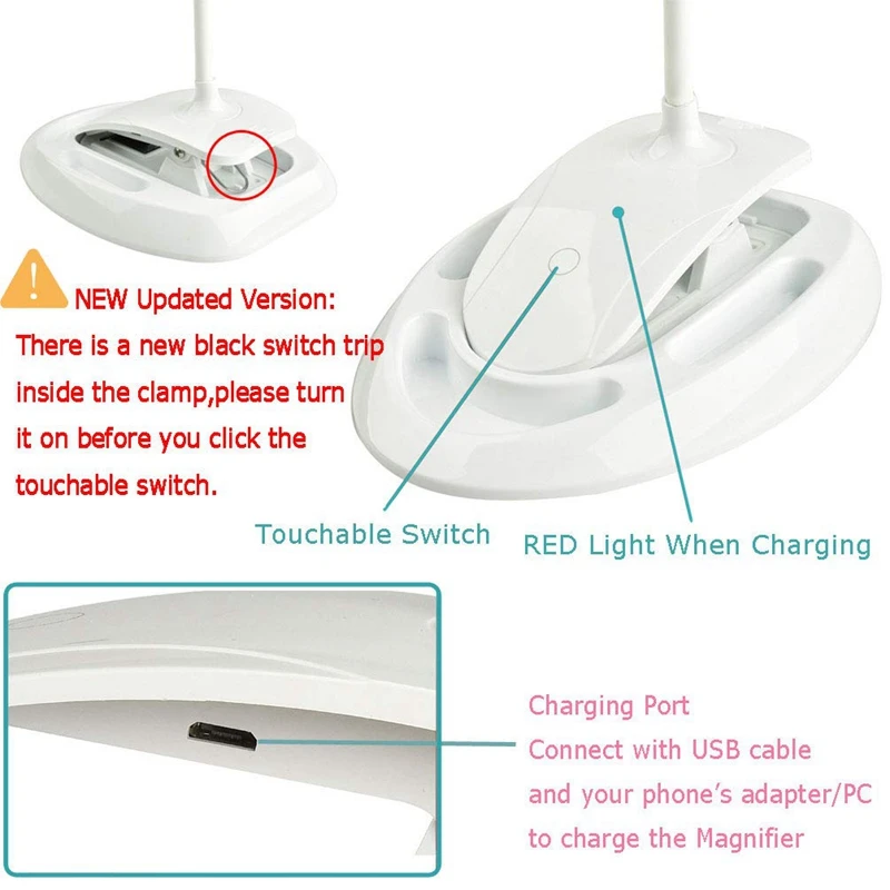 Handheld Magnifier 3X 8X Illuminated Desk Table Led Lamp Magnifying Glass Rechargeable Magnifier With Light For Crafts, Hobbie