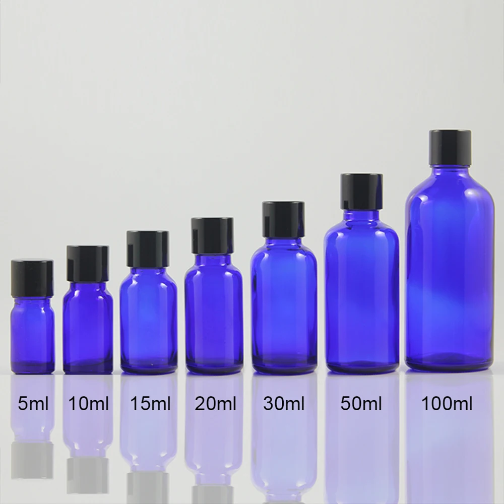 10ml empty bottles with stoppers,blue glass packaging with black screw cap