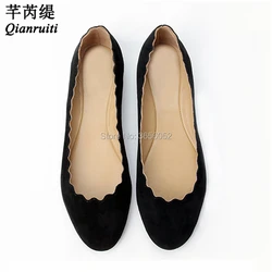 Qianruiti Sapato Feminino Round Toe Scalloped Slip On Women Loafers Casual Shoes Female Black White Red Purple Pink Ballet Flats