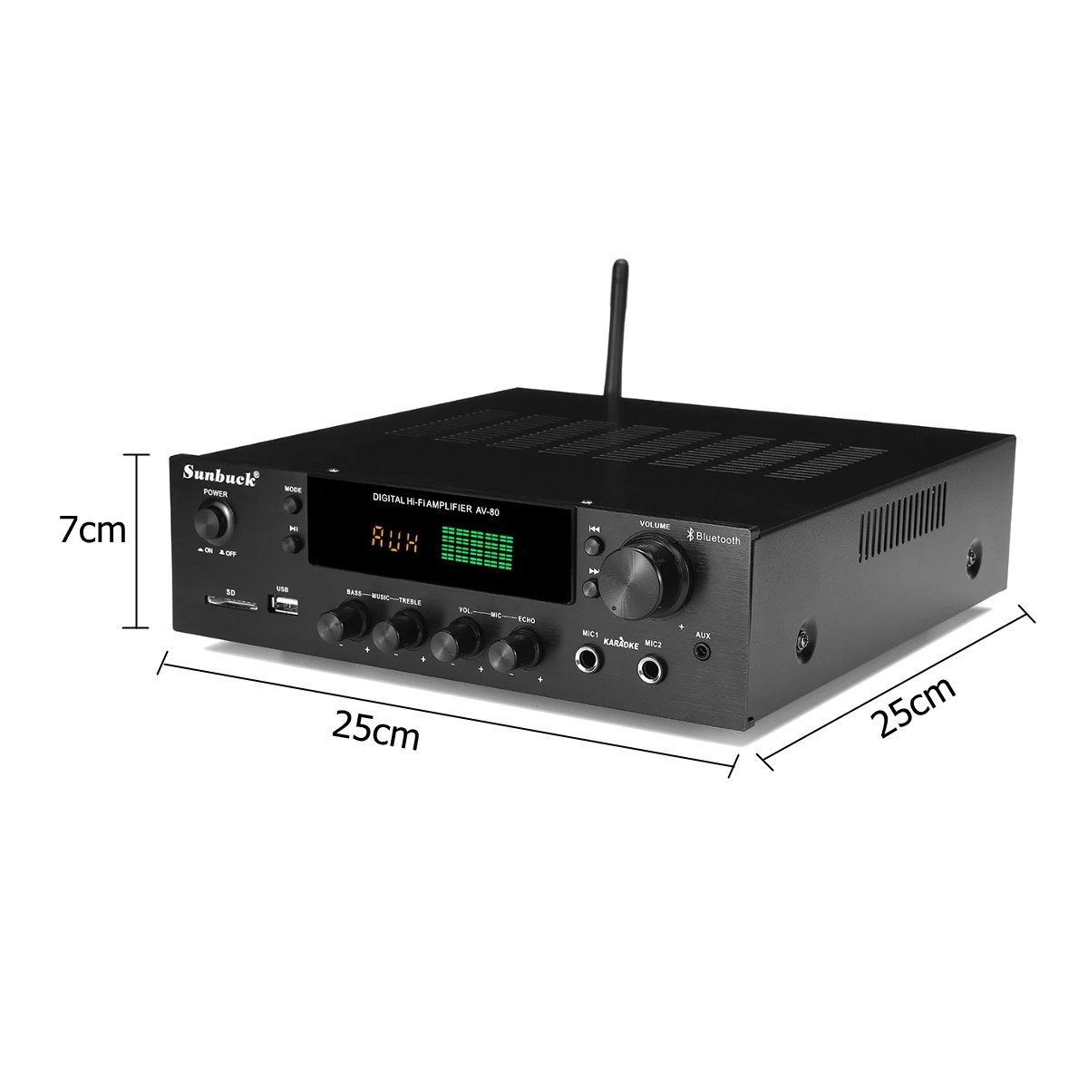 Top 220V 2000W bluetooth Stereo Amplifier HiFi 2.0 Audio Power Remote Control Headphone Jack USB SD AV-80