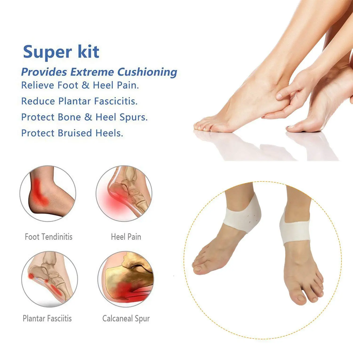 Tumit Cangkir Plantar Fasciitis Sisipan, Gel Tumit Bantalan Bantal Baru Bahan (3 Pasang) besar untuk Nyeri Tumit, Menyembuhkan Kering Tumit Pecah-pecah,