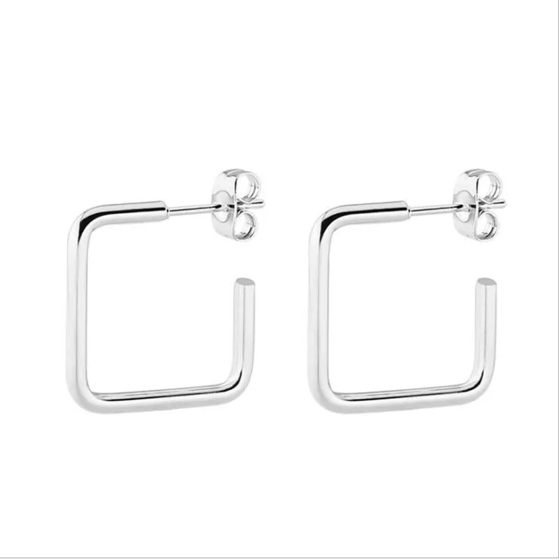 1Pair Stainless Steel Sqaure Shape Earrings Height 20mm Vacuum Plating No Fade Allergy Free