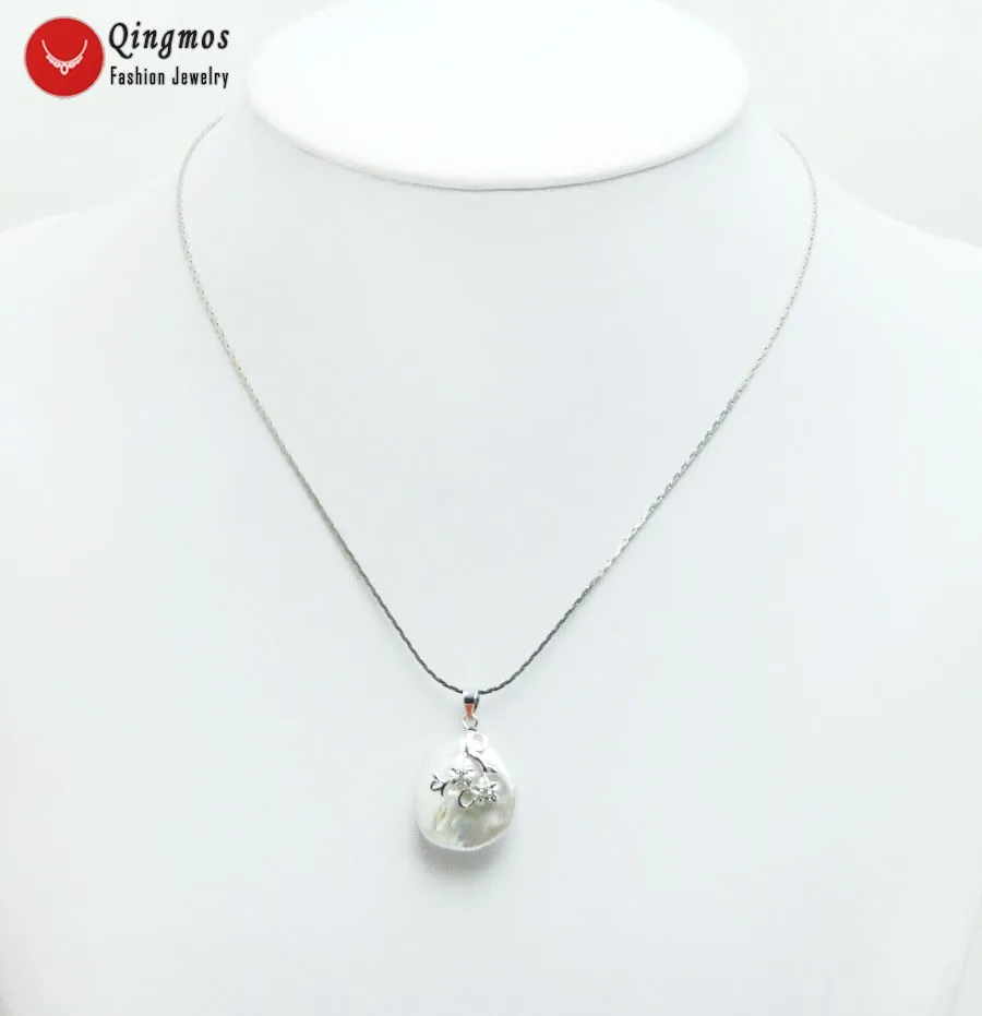 

Qingmos Trendy Natural Pearl Pendant Necklace for Women with 20mm Oval White Pearl Necklace Chokers Chain Jewelry Free Box pe110