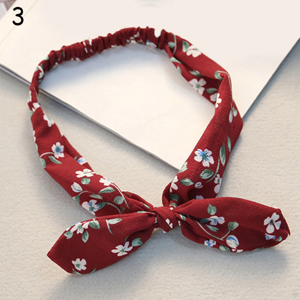 Retro Women Rabbit Ear Printing Headband Bowknot Elastic Iron Wire Hair Bands Leopard Floral Scrunchie Hair Accessories Headwrap