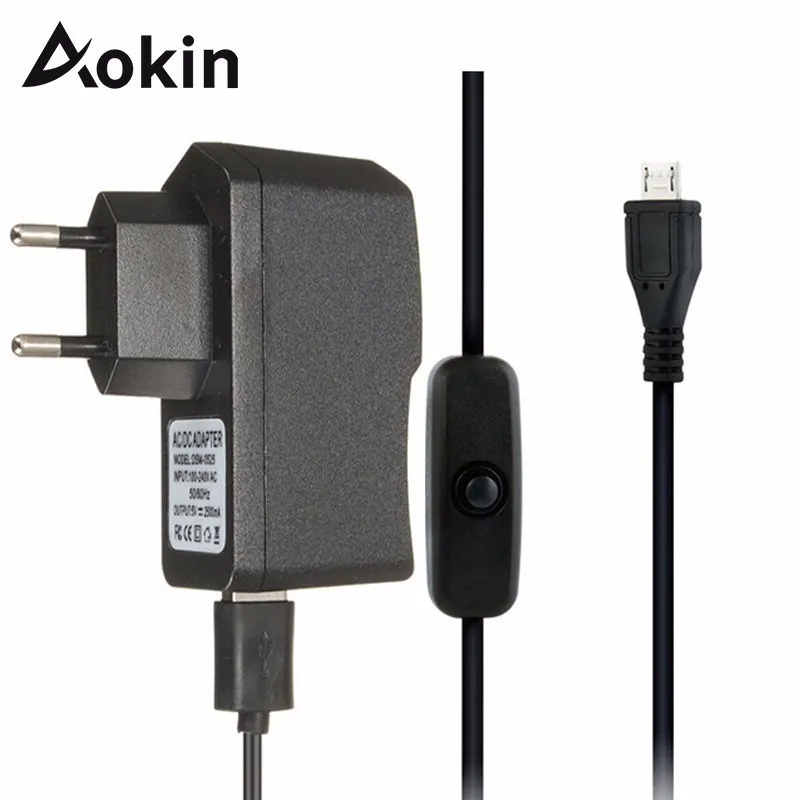 Aokin 5v 2.5a para raspberry pi 3 modelo b + micro cabo adaptador de alimentação carregador usb com interruptor de ligar/desligar para raspberry pi 3 2