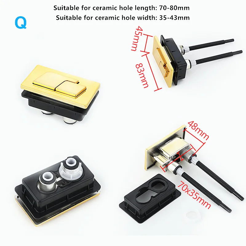 83X45mm Gold color Square ABS plastic Toilet double push button,Toilet water tank cover flush switch dual push button,J18261