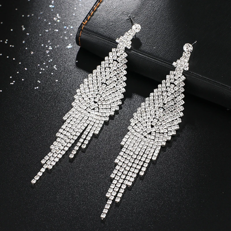 Big rhinestone dangle earrings for women fashion statement crystal tassel earrings more style earing evening Jewelry gift E3002