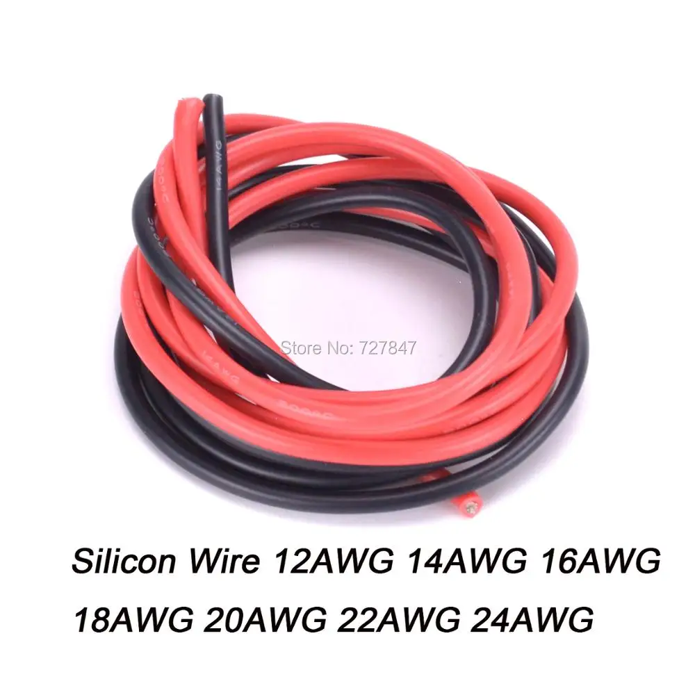 

1 meter Red+1 meter Black Silicon Wire 12AWG 14AWG 16AWG 18AWG 20AWG 22AWG 24AWG Heatproof Soft Silicone Silica Gel Wire Cable