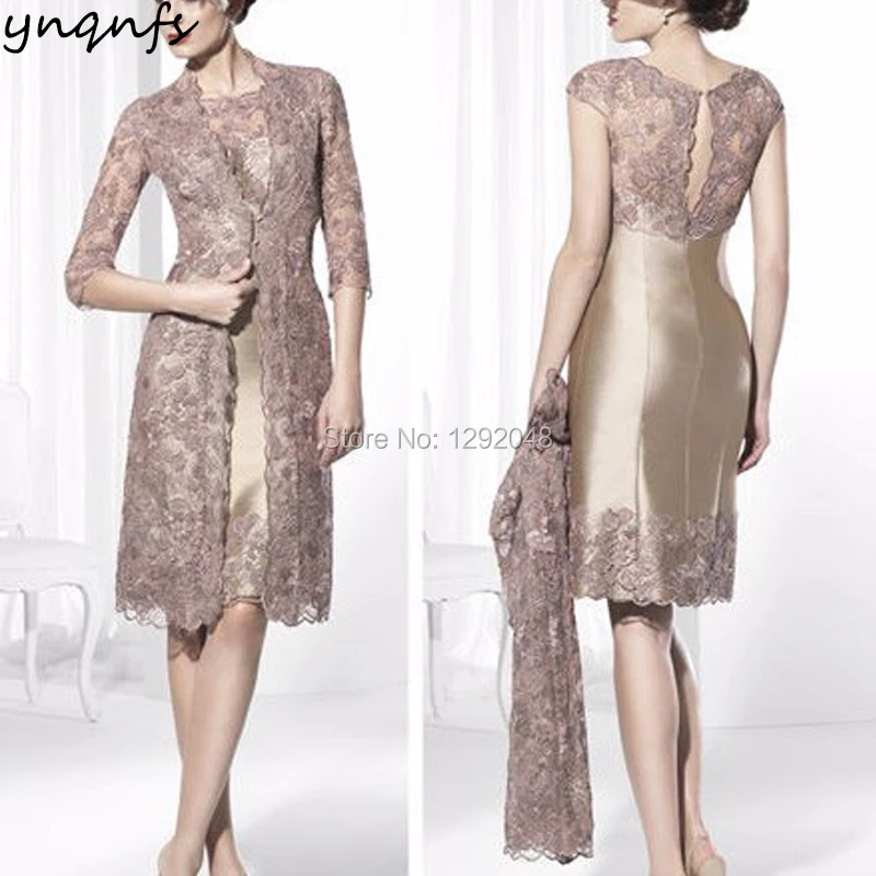 YNQNFS – robe mère de la mariée en Satin, deux pièces, avec veste en dentelle, tenues de marié, Champagne, robe d'invité de fête de mariage, M92