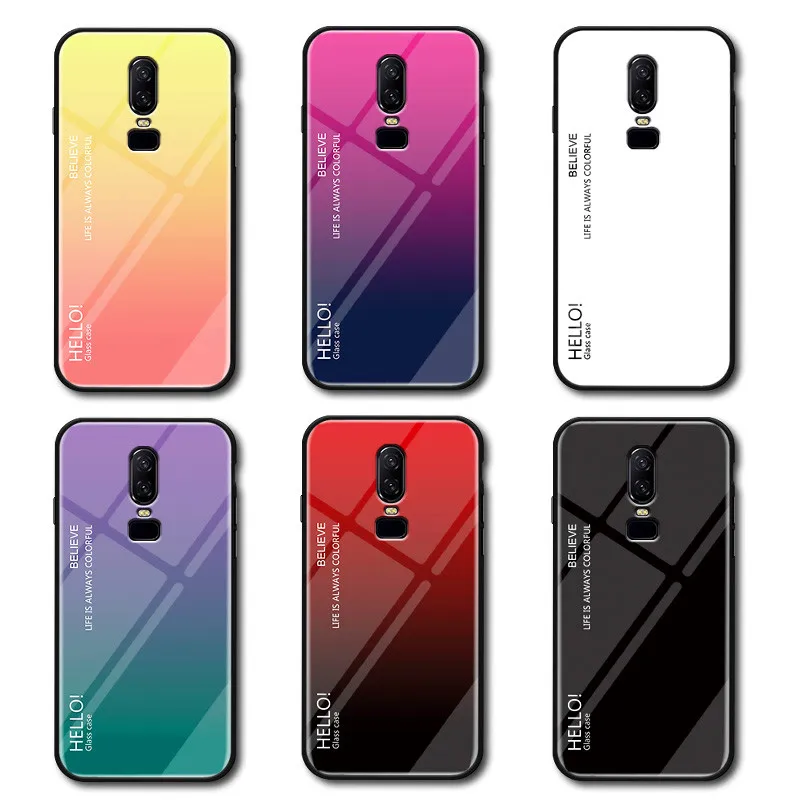 One Plus 6 Oneplus6 A6000 A6003 Case Gradient Aurora Tempered Glass Back Cover Phone Case For Oneplus 6 Colorful Shell Protector