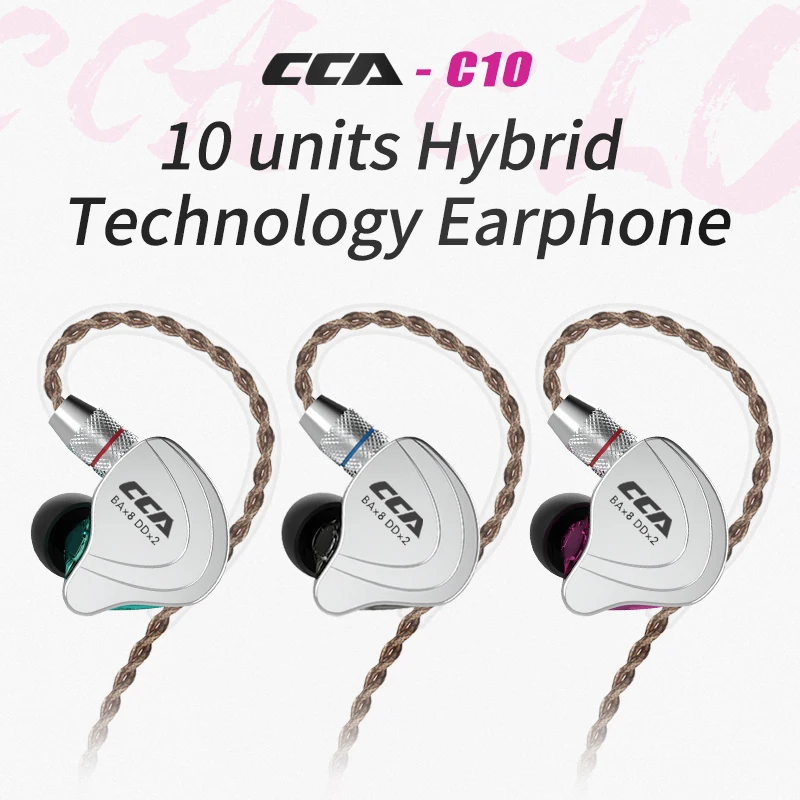 CCA C10 Hybrid Hanging In Ear Earphones Hifi Dj Sports Drive Headset Noise Cancelling Earbuds Gamer Wired With mic headphone