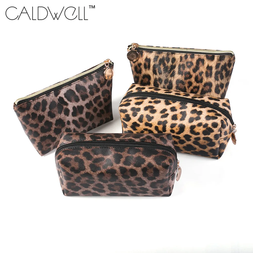 Borsa per cosmetici leopardata moda donna in pelle PU Borsa per cosmetici da viaggio con cerniera per ragazza Borsa per il lavaggio Borsa da