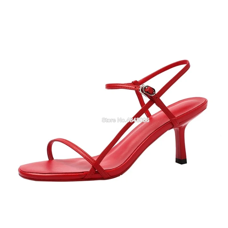 

2020 Fashion 7 CM High Heel Strappy Sandals Summer Dress Shoes Stilettos Handmade Peep Toe Sandals Female Big Size 43