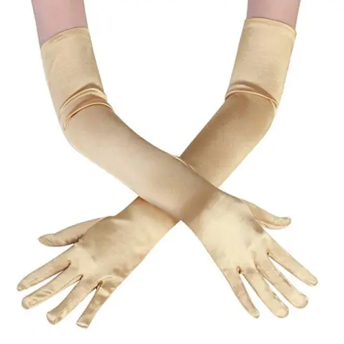 Gants Longs en Satin à la Mode, Costume de Soirée d\'opéra, de Bal, Noir, Bleu, Or, Rose