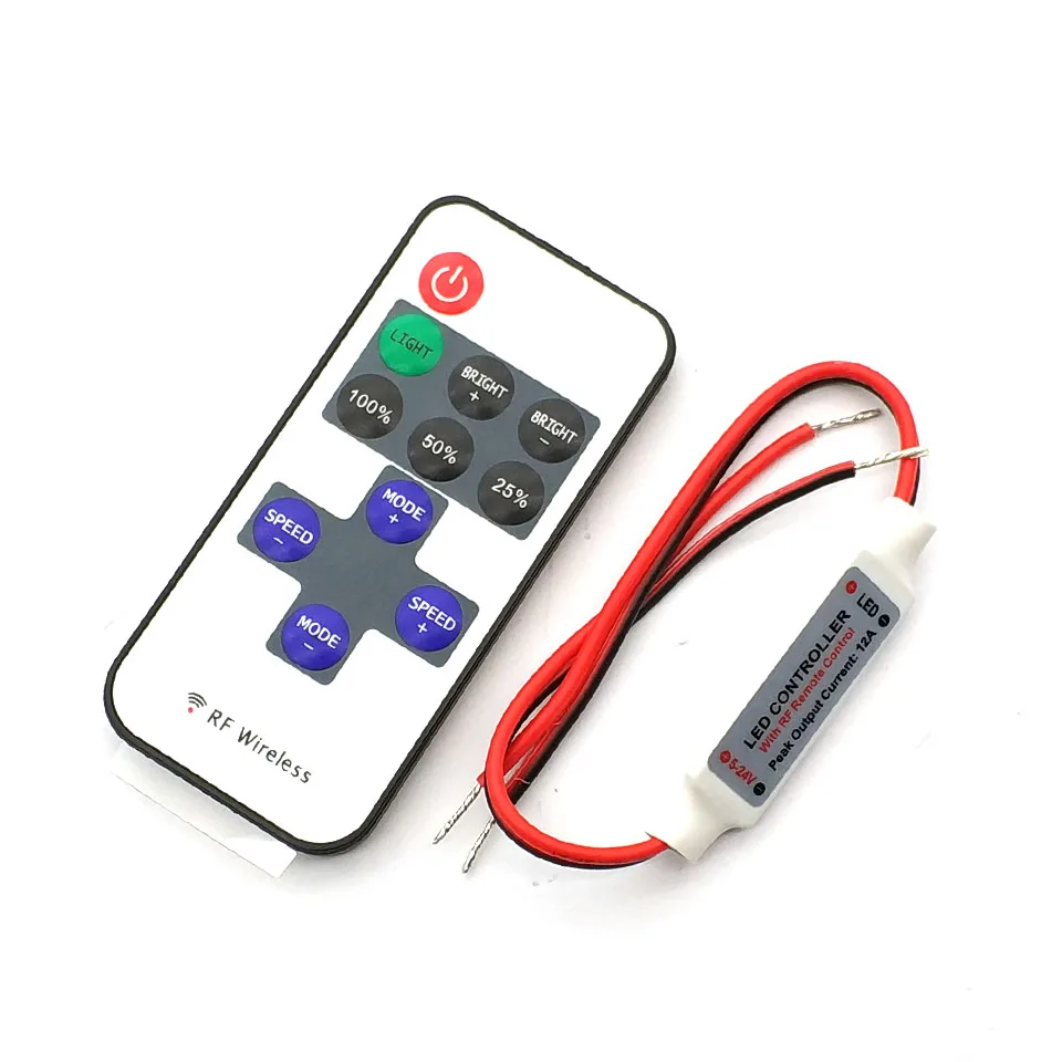 Mini DC12V Led Controller Dimmer 12A Wireless RF Remote to Control Single Color Strip Lighting 3528 5050 led strip