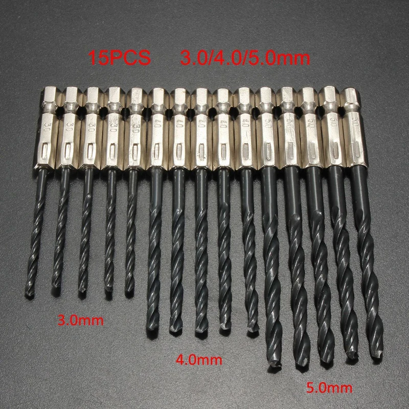 

15pcs/set HSS Titanium Coated Drill Bits Set Quick Change 1/4" Hex Shank 3.0-5.0mm