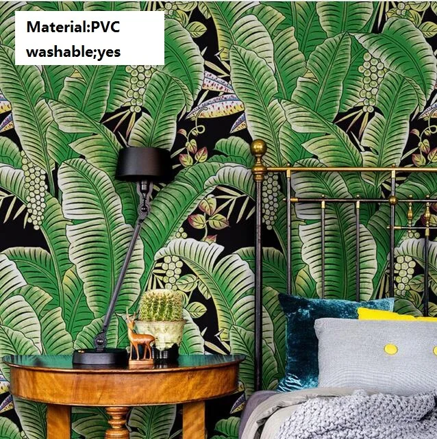 Thickened Modern Pvc Waterproof Southeast Asian Green Banana Leaves Wallpaper 3d Mural Washable Spa Wallpaper For Walls 3 D