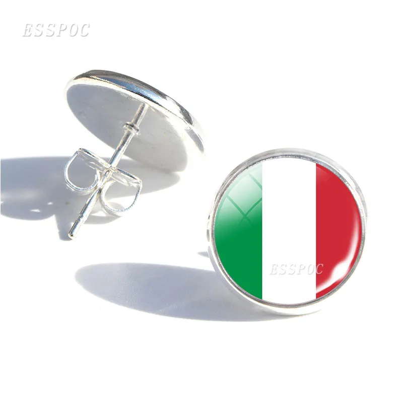 Soccer Fans Earrings Football Girls Ear Nail Jewelry Italy Brazil Argentina Flag Glass Dome Stud Earrings Football Fans Gifts