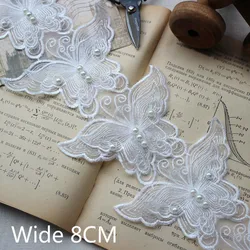 6 P 8 CENTIMETRI Bianco Squisito Organza 3D Farfalla In Rilievo di Tulle Del Merletto Del Collare Del Tessuto di Patch Applique Decorato Abito Da Sposa FAI DA TE da cucire