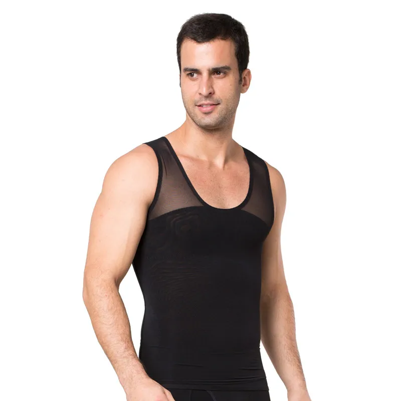 Summer Men's Thin Nylon Belt Body Sculpting Orthopedic Underwear Elastic Slim Vest Waist Abdomen Black White Tank Tops