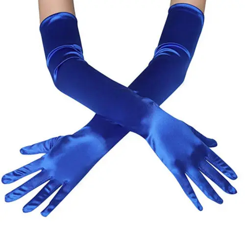 Fashion Long Gloves Satin Opera Evening Party Prom Costume Glove Black Blue Gold Pink