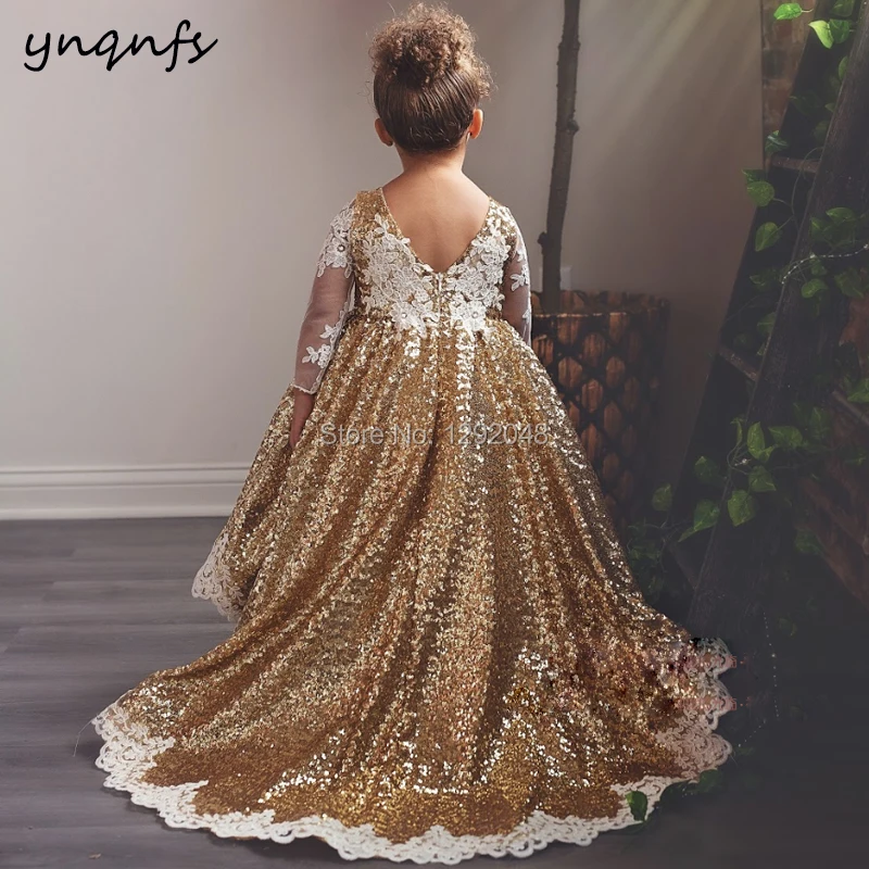 YNQNFS G2 – robe de princesse à paillettes dorées, tenue de soirée, de bal, de spectacle, d'anniversaire, de Communion, de photographie