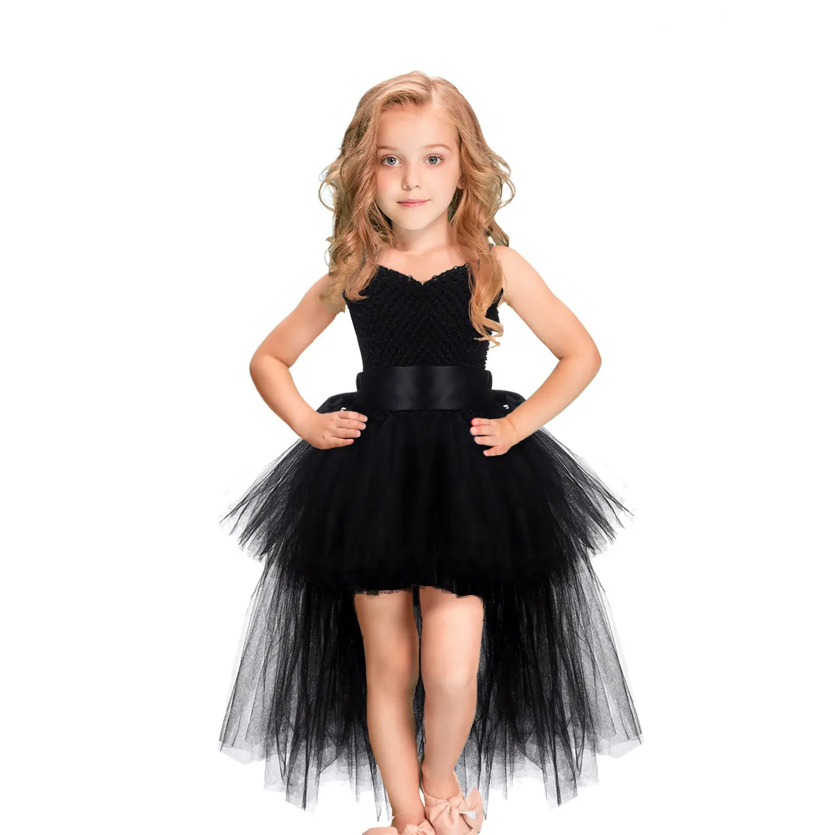 POSH DREAM Fancy Kids Dresses for Girls Unicorn Black Girls Tutu Dress Tulle V-neck Train Girl Evening Birthday Party Dresses D