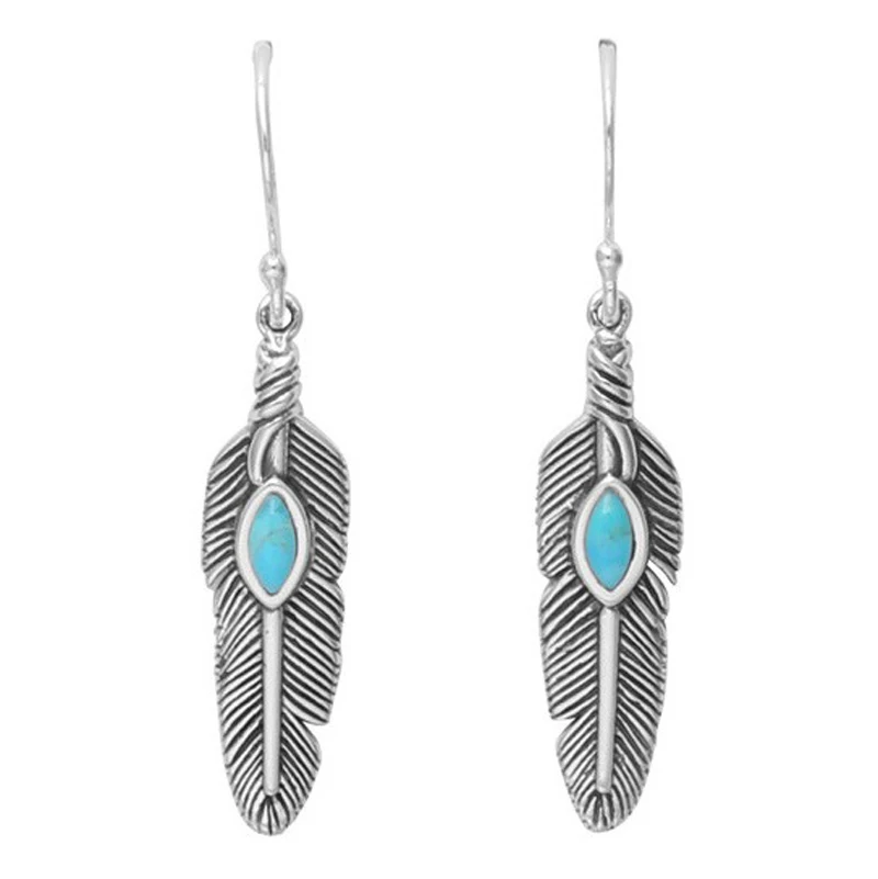 1Pair Retro Tribal Ethnic Women Feather Eardrop Dangle Alloy Earrings Jewelry